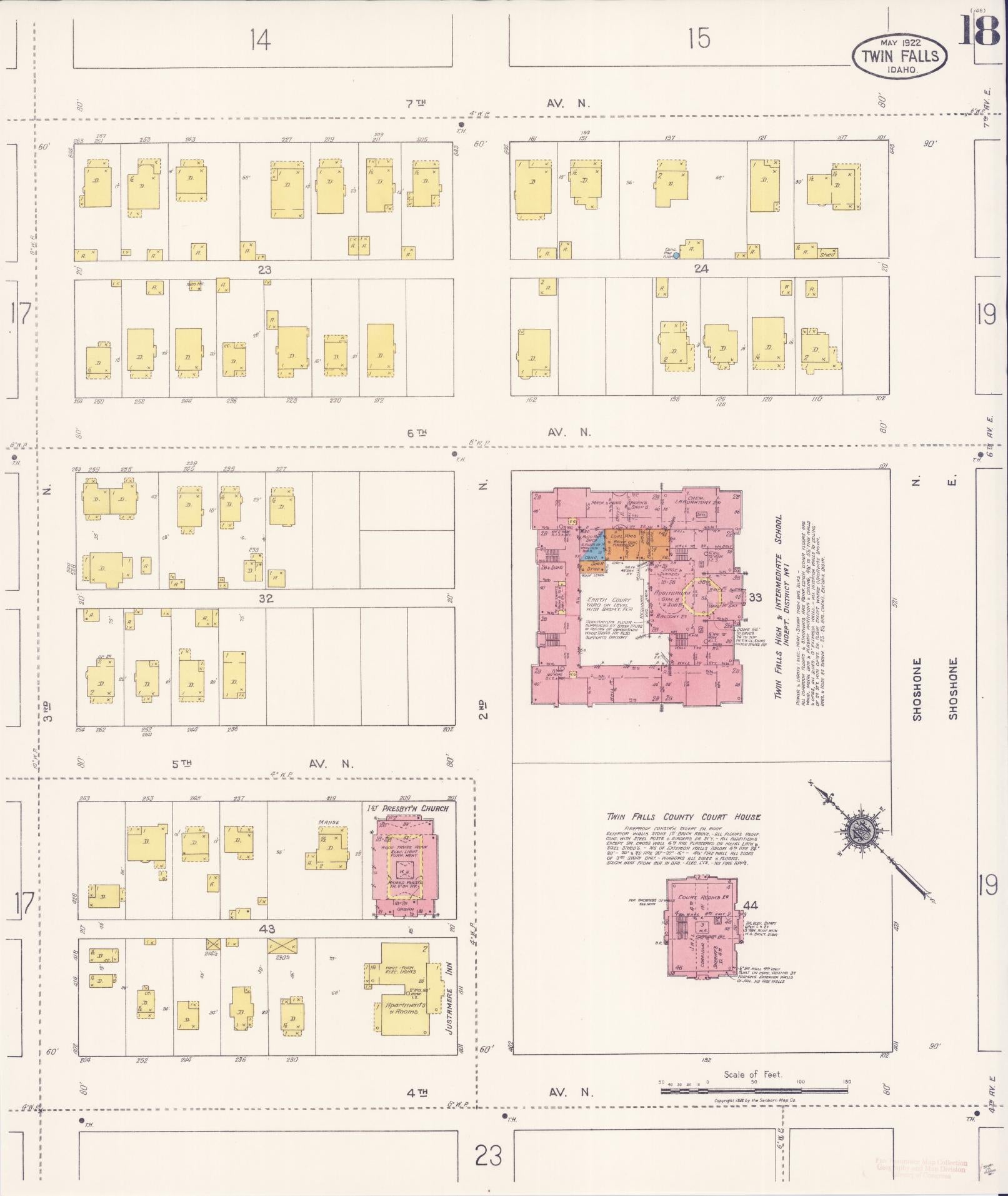 Sanborn Fire Insurance Map from Twin Falls, Twin Falls County, Idaho (1922), Sheet #0018 - Historic Sanborn Fire Insurance Map Print, vintage old map wall art, antique decor, genealogy gift, Falls Idaho map