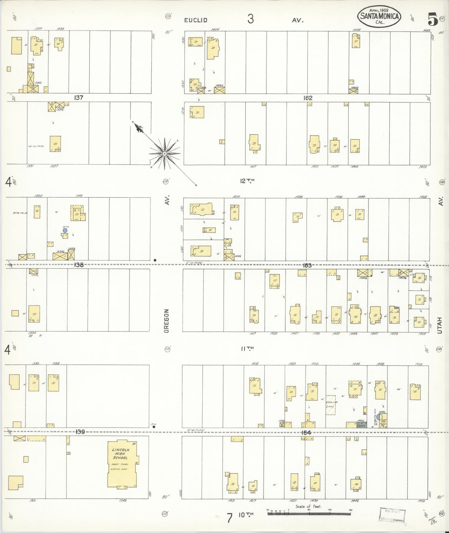 Sanborn Fire Insurance Map from Santa Monica, Los Angeles County, California (1909), Sheet #0005 - Complete Map Set gallery image, historic Sanborn map, vintage wall art, California California