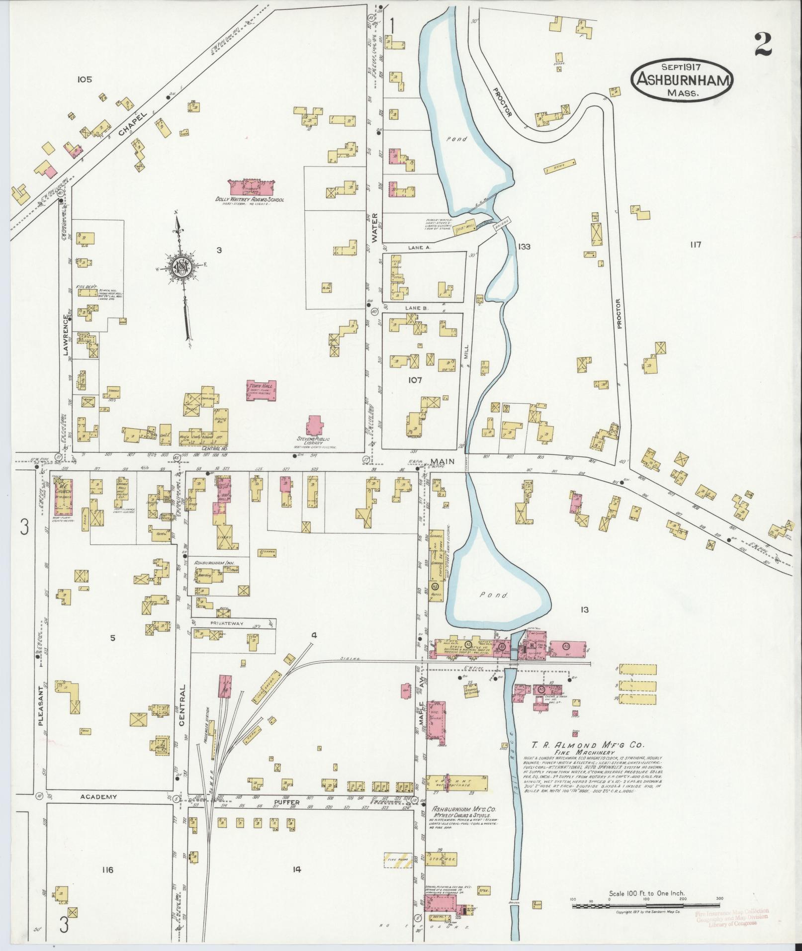 Sanborn Fire Insurance Map from Ashburnham, Worcester County, Massachusetts (1917), Sheet #0002 - Complete Map Set gallery image, historic Sanborn map, vintage wall art, Massachusetts Massachusetts