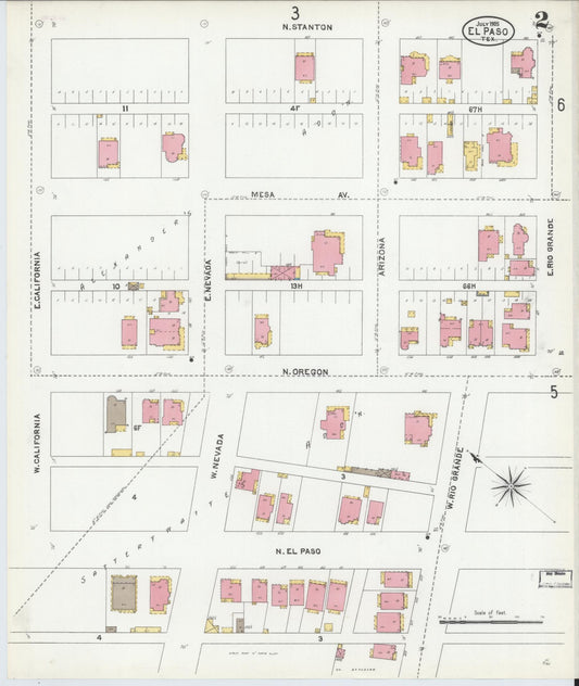 Sanborn Fire Insurance Map from El Paso, El Paso County, Texas (1905), Sheet #0002 - Historic Sanborn Fire Insurance Map Print, vintage old map wall art, antique decor, genealogy gift, Texas Texas map