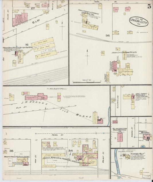 Sanborn Fire Insurance Map from Union City, Randolph County, Indiana (1885), Sheet #0005 - Historic Sanborn Fire Insurance Map Print, vintage old map wall art, antique decor, genealogy gift, Indiana Indiana map