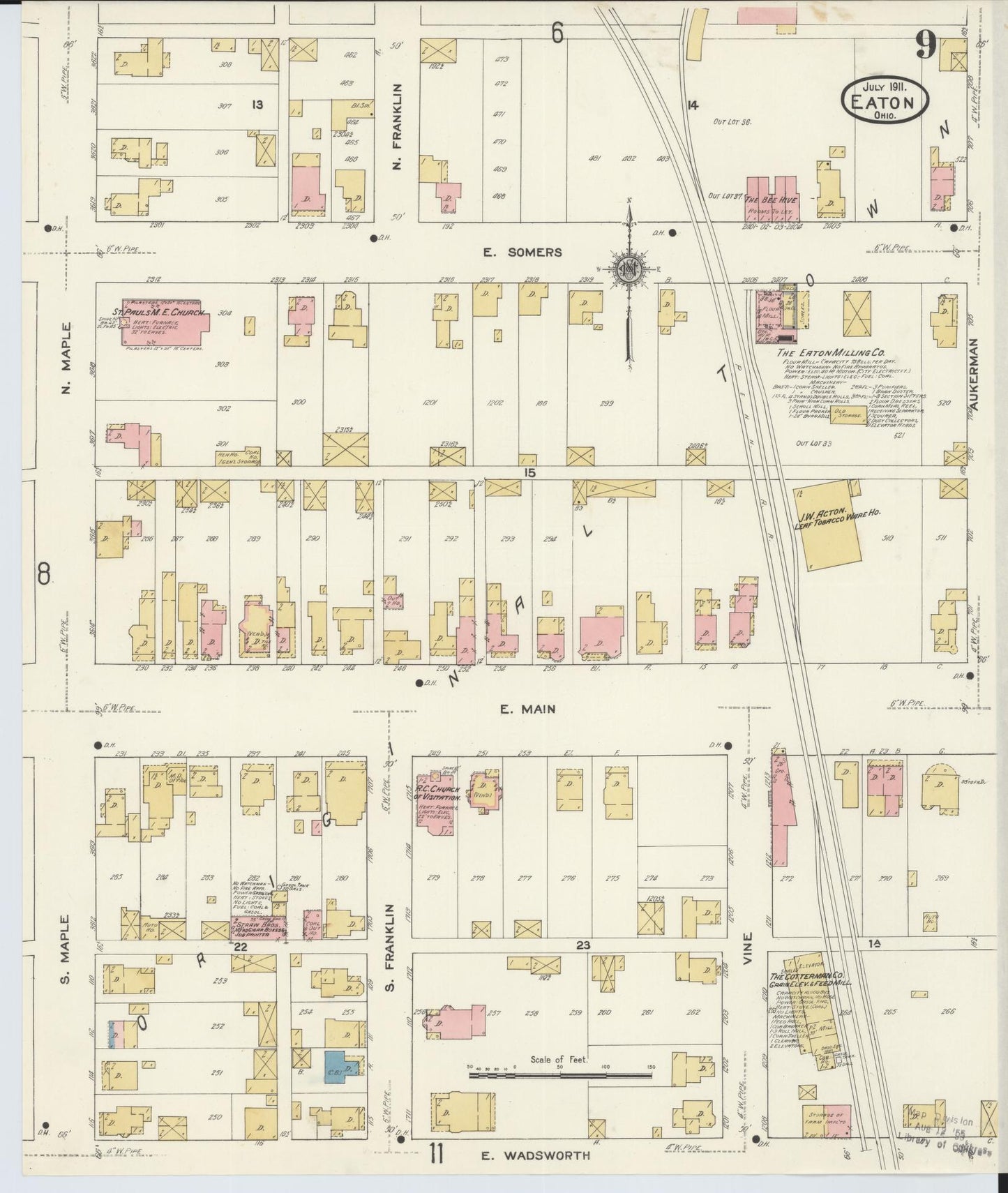Sanborn Fire Insurance Map from Eaton, Preble County, Ohio (1911), Sheet #0009 - Historic Sanborn Fire Insurance Map Print, vintage old map wall art, antique decor, genealogy gift, Ohio Ohio map