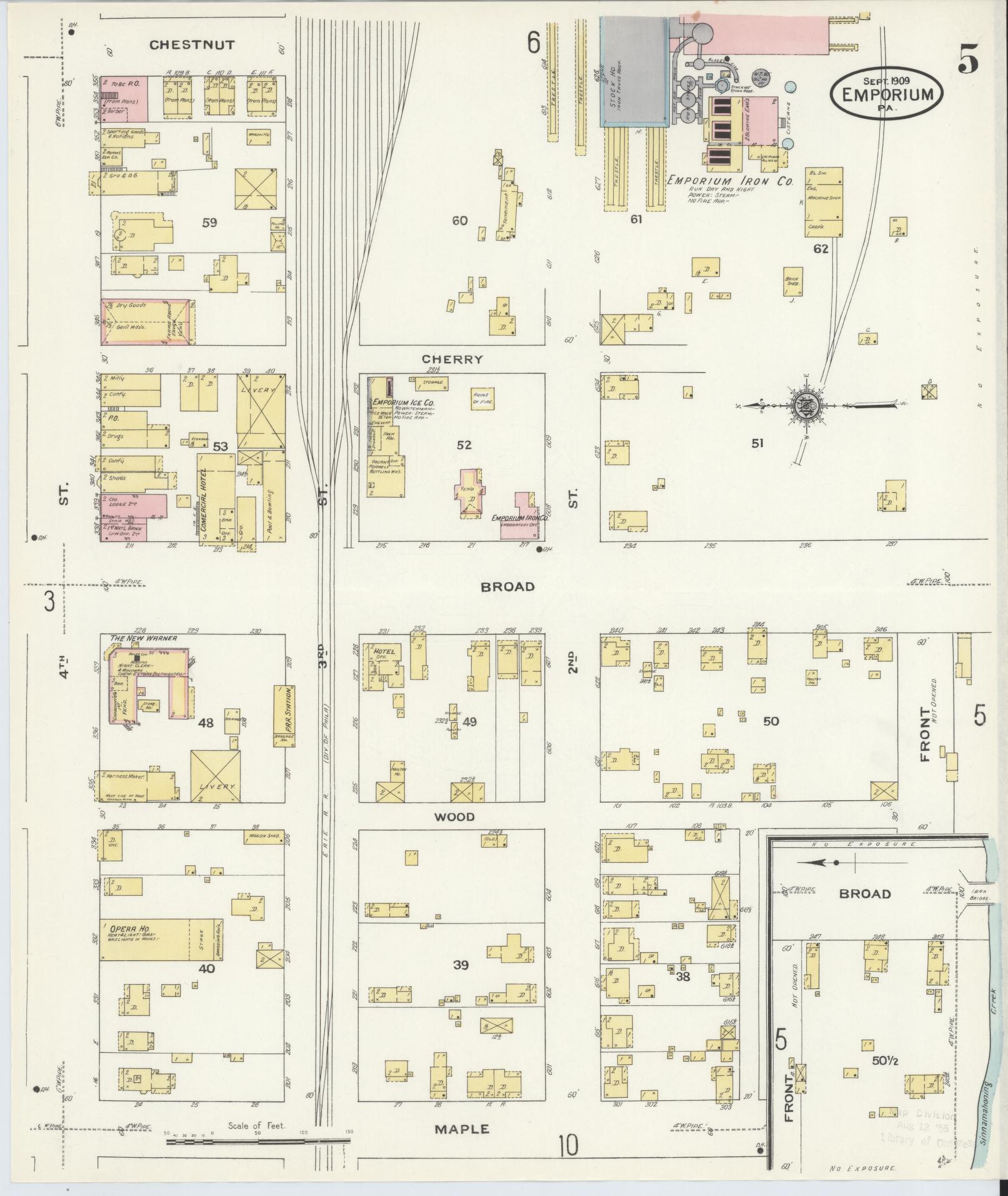 Sanborn Fire Insurance Map from Emporium, Cameron County, Pennsylvania (1909), Sheet #0005 - Historic Sanborn Fire Insurance Map Print, vintage old map wall art, antique decor, genealogy gift, Pennsylvania Pennsylvania map