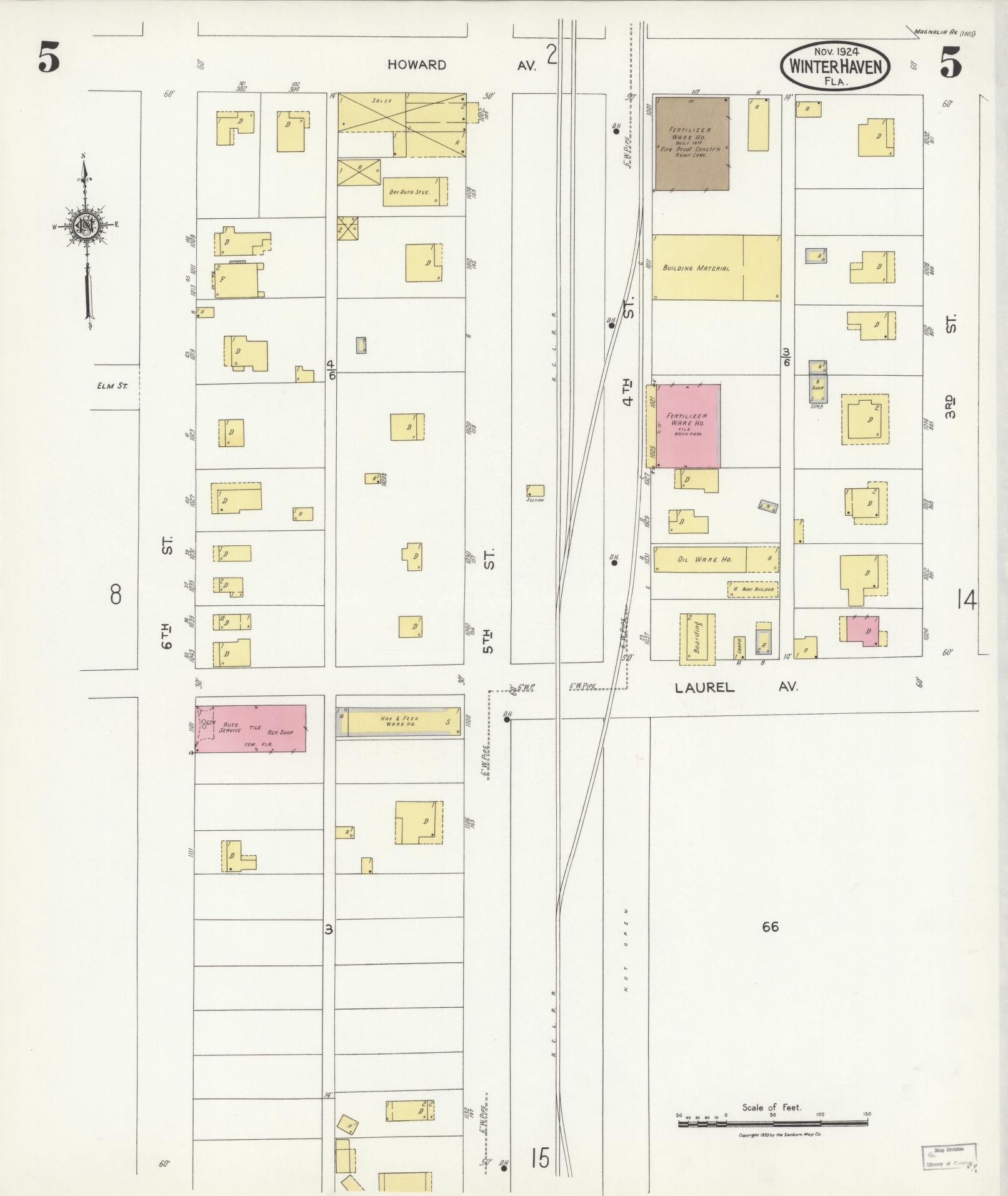 Sanborn Fire Insurance Map from Winter Haven, Polk County, Florida (1924), Sheet #0005 - Historic Sanborn Fire Insurance Map Print, vintage old map wall art, antique decor, genealogy gift, Florida Florida map