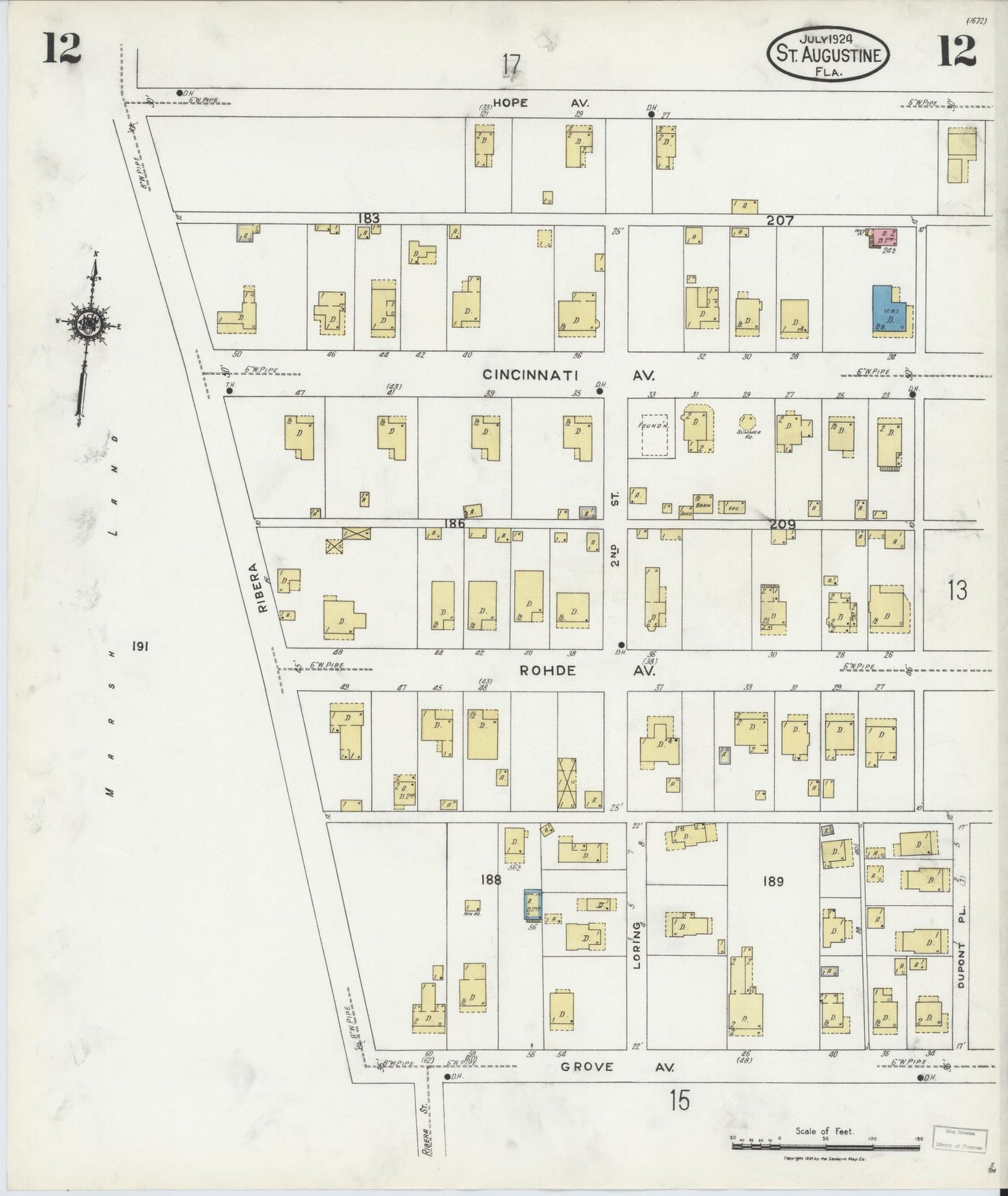 Sanborn Fire Insurance Map from Saint Augustine, Saint John's County, Florida (1924), Sheet #0012 - Complete Map Set gallery image, historic Sanborn map, vintage wall art, Florida Florida
