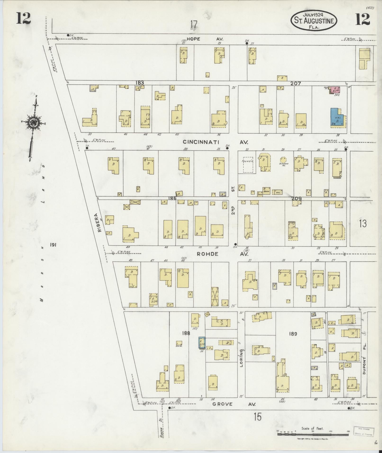Sanborn Fire Insurance Map from Saint Augustine, Saint John's County, Florida (1924), Sheet #0012 - Complete Map Set gallery image, historic Sanborn map, vintage wall art, Florida Florida