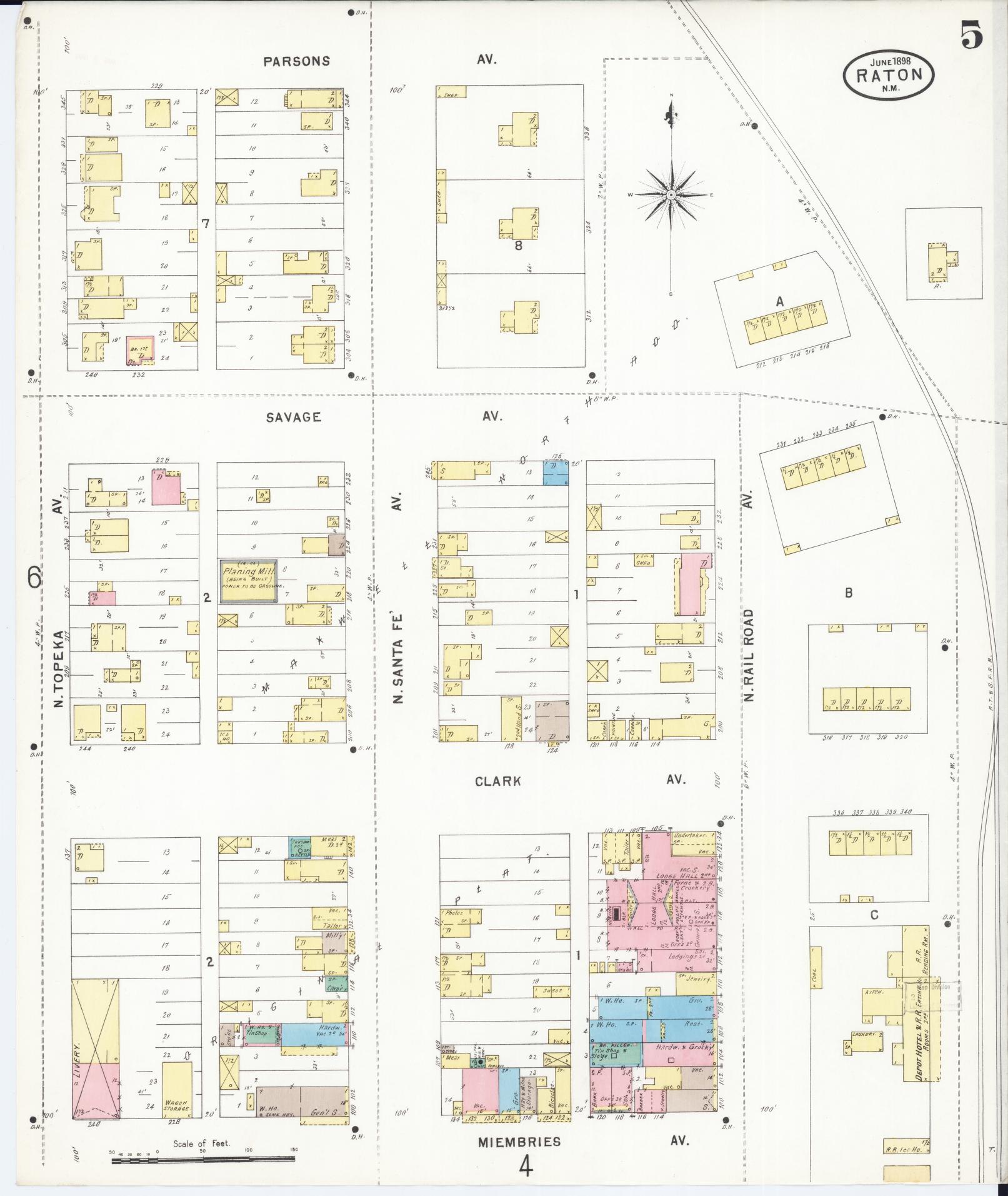 Sanborn Fire Insurance Map from Raton, Colfax County, New Mexico (1898), Sheet #0005 - Historic Sanborn Fire Insurance Map Print, vintage old map wall art, antique decor, genealogy gift, New Mexico New Mexico map