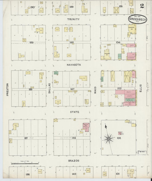 Sanborn Fire Insurance Map from Groesbeck, Limestone County, Texas (1891), Sheet #0002 - Historic Sanborn Fire Insurance Map Print, vintage old map wall art, antique decor, genealogy gift, Texas Texas map
