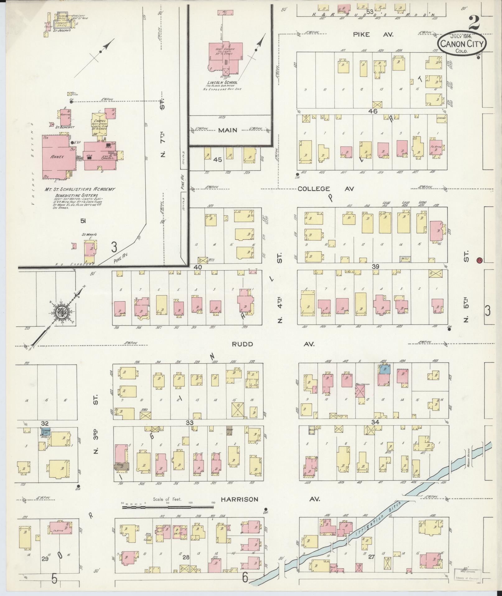 Sanborn Fire Insurance Map from Canon City, Fremont County, Colorado (1914), Sheet #0002 - Historic Sanborn Fire Insurance Map Print, vintage old map wall art, antique decor, genealogy gift, Colorado Colorado map