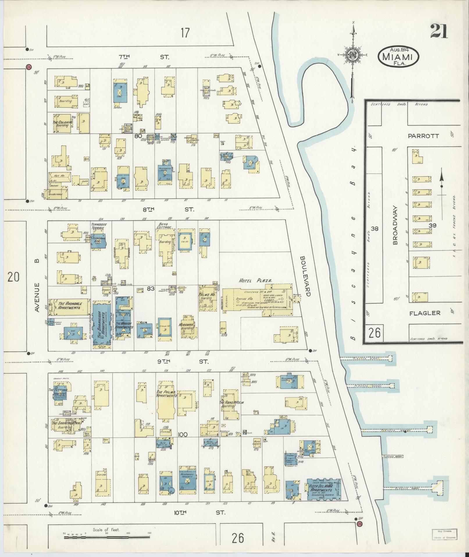 Sanborn Fire Insurance Map from Miami, Dade County, Florida (1914), Sheet #0021 - Complete Map Set gallery image, historic Sanborn map, vintage wall art, Florida Florida