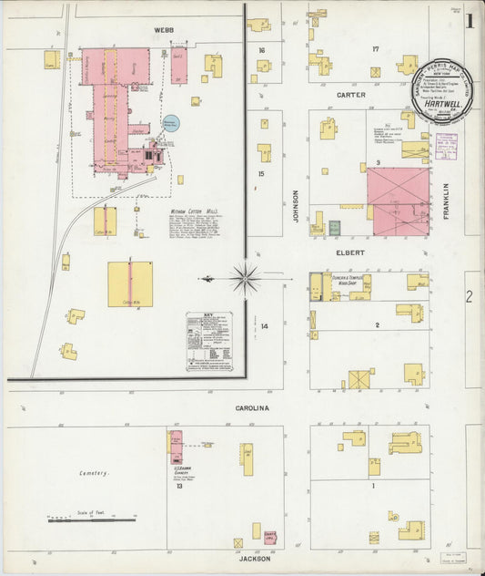Sanborn Fire Insurance Map from Hartwell, Hart County, Georgia (1901), Sheet #0001 - Complete Map Set gallery image, historic Sanborn map, vintage wall art, Georgia Georgia