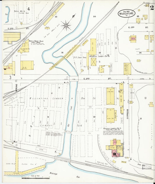 Sanborn Fire Insurance Map from Muscatine, Muscatine County, Iowa (1905), Sheet #0002 - Historic Sanborn Fire Insurance Map Print, vintage old map wall art