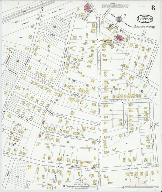 Sanborn Fire Insurance Map from Lynbrook, Nassau County, New York (1919), Sheet #0008 - Historic Sanborn Fire Insurance Map Print, vintage old map wall art, antique decor, genealogy gift, New York New York map