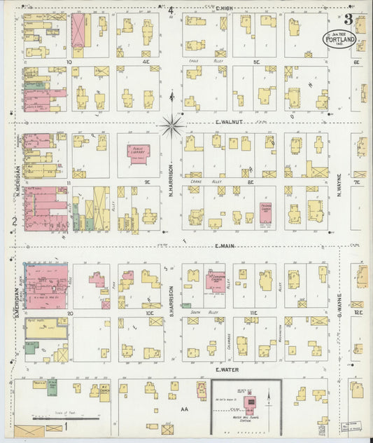 Sanborn Fire Insurance Map from Portland, Jay County, Indiana (1902), Sheet #0003 - Historic Sanborn Fire Insurance Map Print, vintage old map wall art, antique decor, genealogy gift, Indiana Indiana map