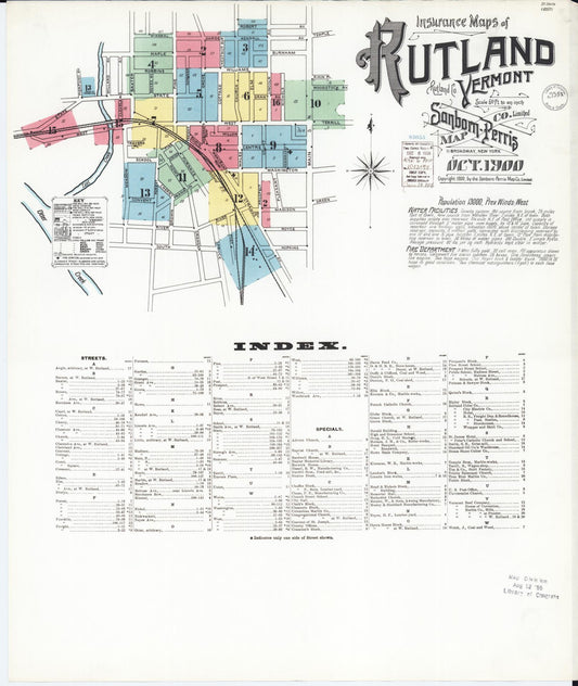 Sanborn Fire Insurance Map from Rutland, Rutland County, Vermont (1900), Sheet #0001 - Complete Map Set gallery image, historic Sanborn map, vintage wall art, Vermont Vermont