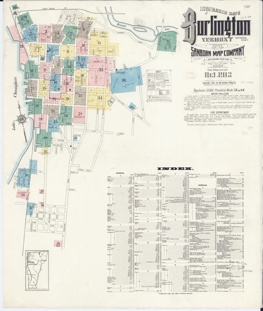 Sanborn Fire Insurance Map from Burlington, Chittenden County, Vermont (1912), Sheet #0001 - Complete Map Set gallery image, historic Sanborn map, vintage wall art, Vermont Vermont