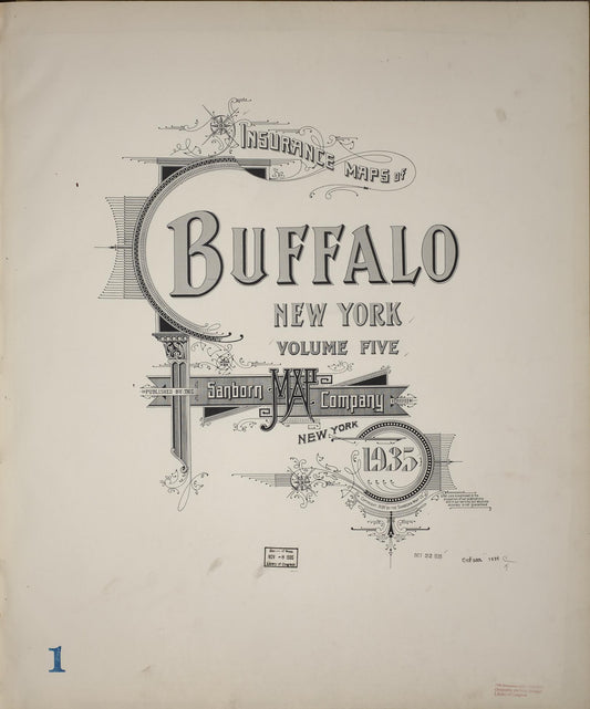 Sanborn Fire Insurance Map from Buffalo, Erie County, New York (1935), Sheet #0001 - Historic Sanborn Fire Insurance Map Print, vintage old map wall art, antique decor, genealogy gift, New York New York map