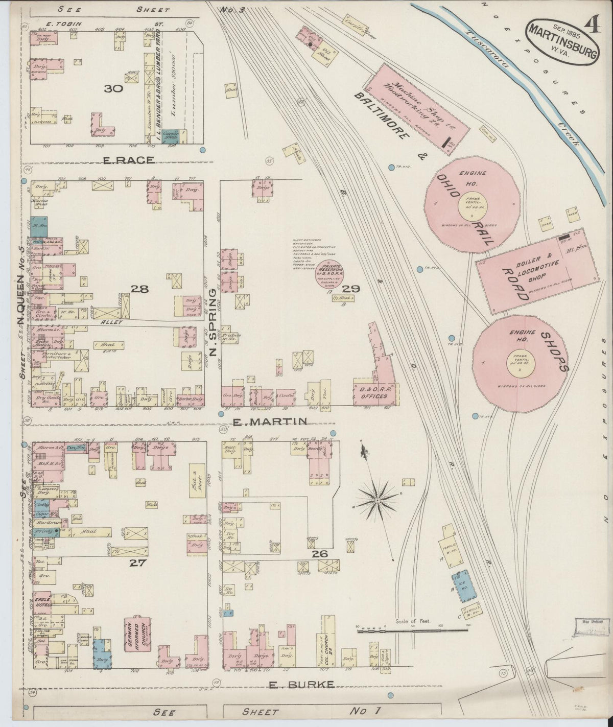 Sanborn Fire Insurance Map from Martinsburg, Berkeley County, West Virginia (1885), Sheet #0004 - Complete Map Set gallery image, historic Sanborn map, vintage wall art, West Virginia West Virginia