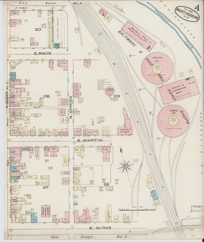 Sanborn Fire Insurance Map from Martinsburg, Berkeley County, West Virginia (1885), Sheet #0004 - Complete Map Set gallery image, historic Sanborn map, vintage wall art, West Virginia West Virginia