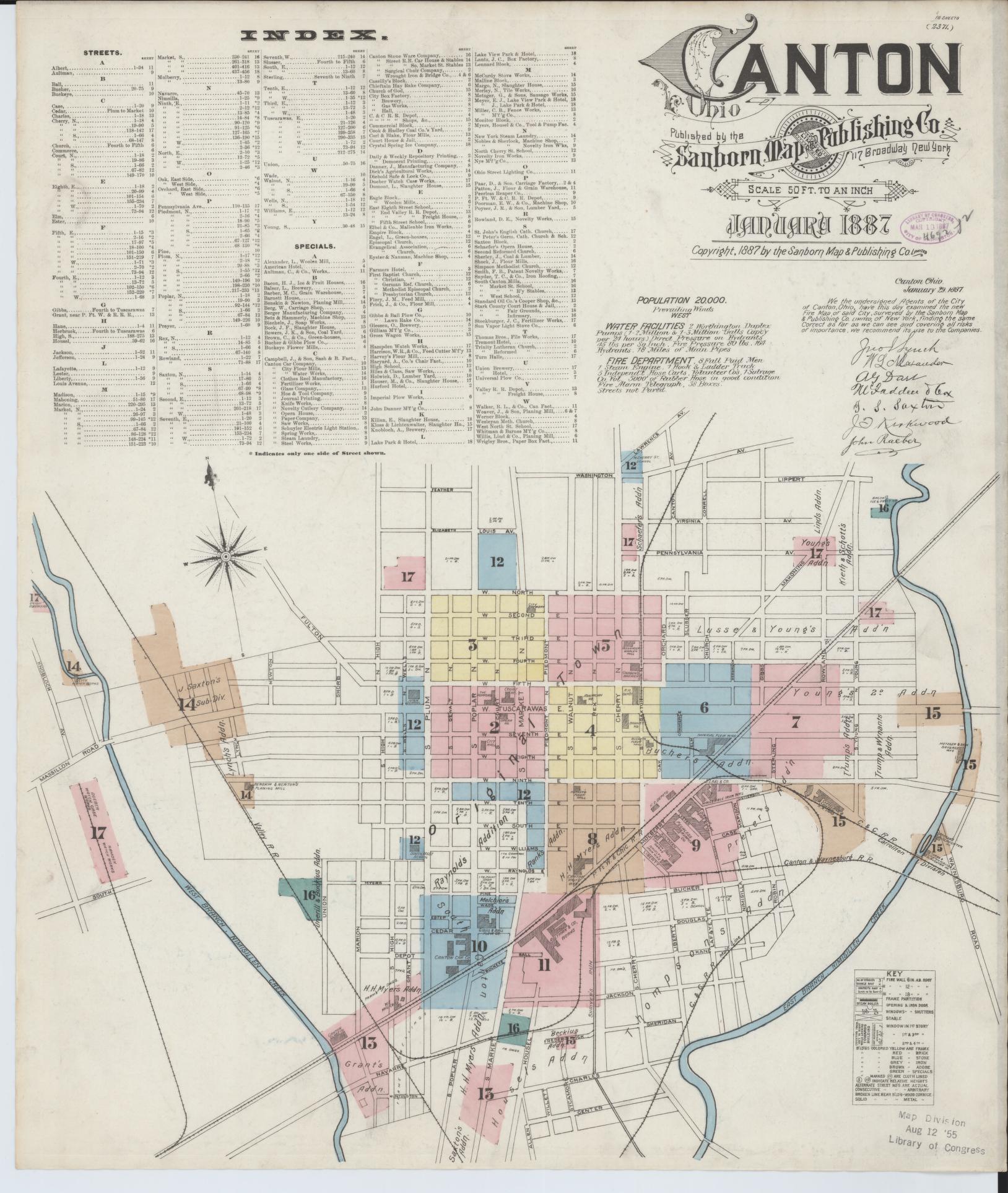 Sanborn Fire Insurance Map from Canton, Stark County, Ohio (1887), Sheet #0001 - Historic Sanborn Fire Insurance Map Print, vintage old map wall art, antique decor, genealogy gift, Ohio Ohio map