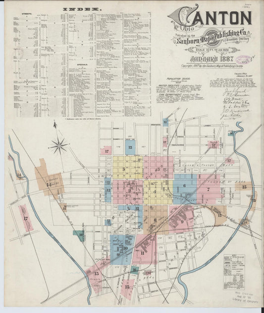 Sanborn Fire Insurance Map from Canton, Stark County, Ohio (1887), Sheet #0001 - Historic Sanborn Fire Insurance Map Print, vintage old map wall art, antique decor, genealogy gift, Ohio Ohio map