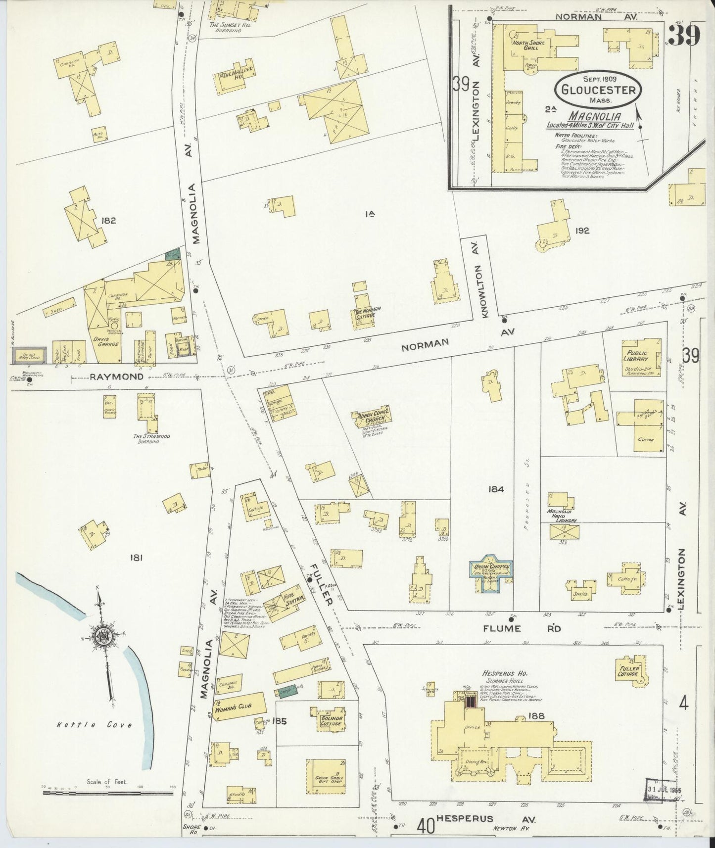 Sanborn Fire Insurance Map from Gloucester, Essex County, Massachusetts (1909), Sheet #0039 - Historic Sanborn Fire Insurance Map Print, vintage old map wall art, antique decor, genealogy gift, Massachusetts Massachusetts map