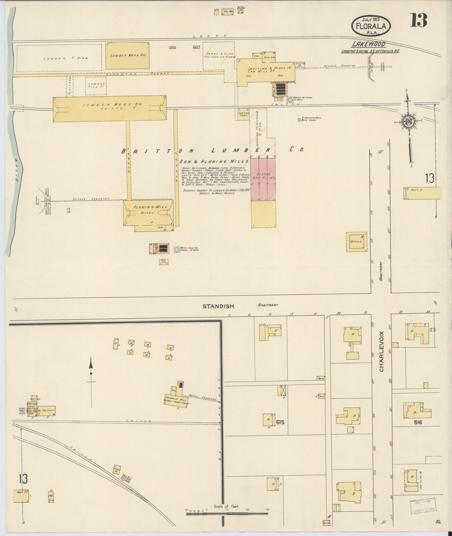 Sanborn Fire Insurance Map from Florala, Covington County, Alabama (1913), Sheet #0013 - Complete Map Set gallery image, historic Sanborn map, vintage wall art, Alabama Alabama