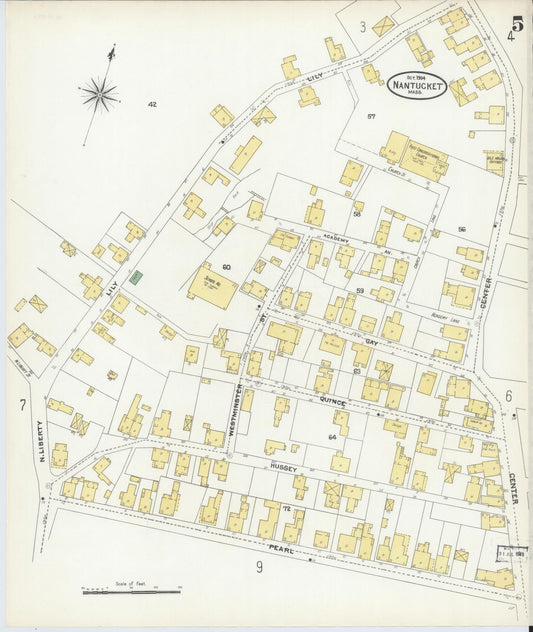 Sanborn Fire Insurance Map from Nantucket, Nantucket County, Massachusetts (1904), Sheet #0005 - Historic Sanborn Fire Insurance Map Print, vintage old map wall art, antique decor, genealogy gift, Massachusetts Massachusetts map