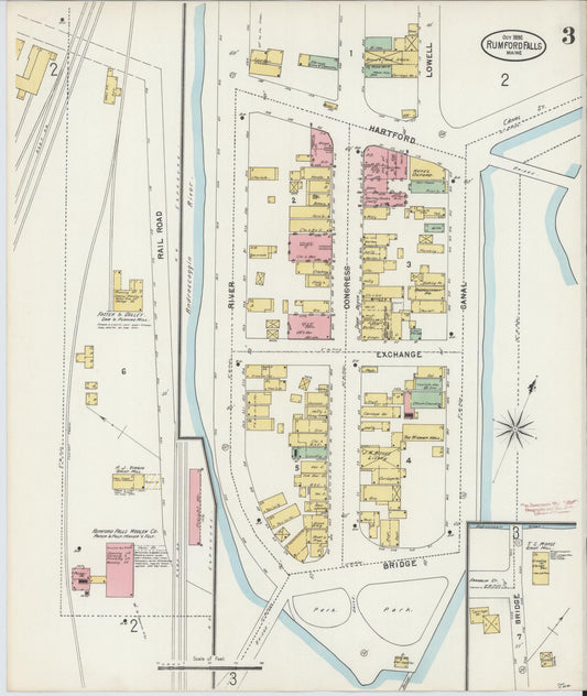Sanborn Fire Insurance Map from Rumford Falls, Oxford County, Maine (1898), Sheet #0003 - Historic Sanborn Fire Insurance Map Print, vintage old map wall art, antique decor, genealogy gift, Maine Maine map