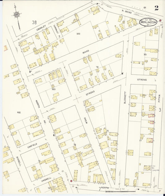 Sanborn Fire Insurance Map from Burlington, Chittenden County, Vermont (1912), Sheet #0002 - Historic Sanborn Fire Insurance Map Print, vintage old map wall art, antique decor, genealogy gift, Vermont Vermont map