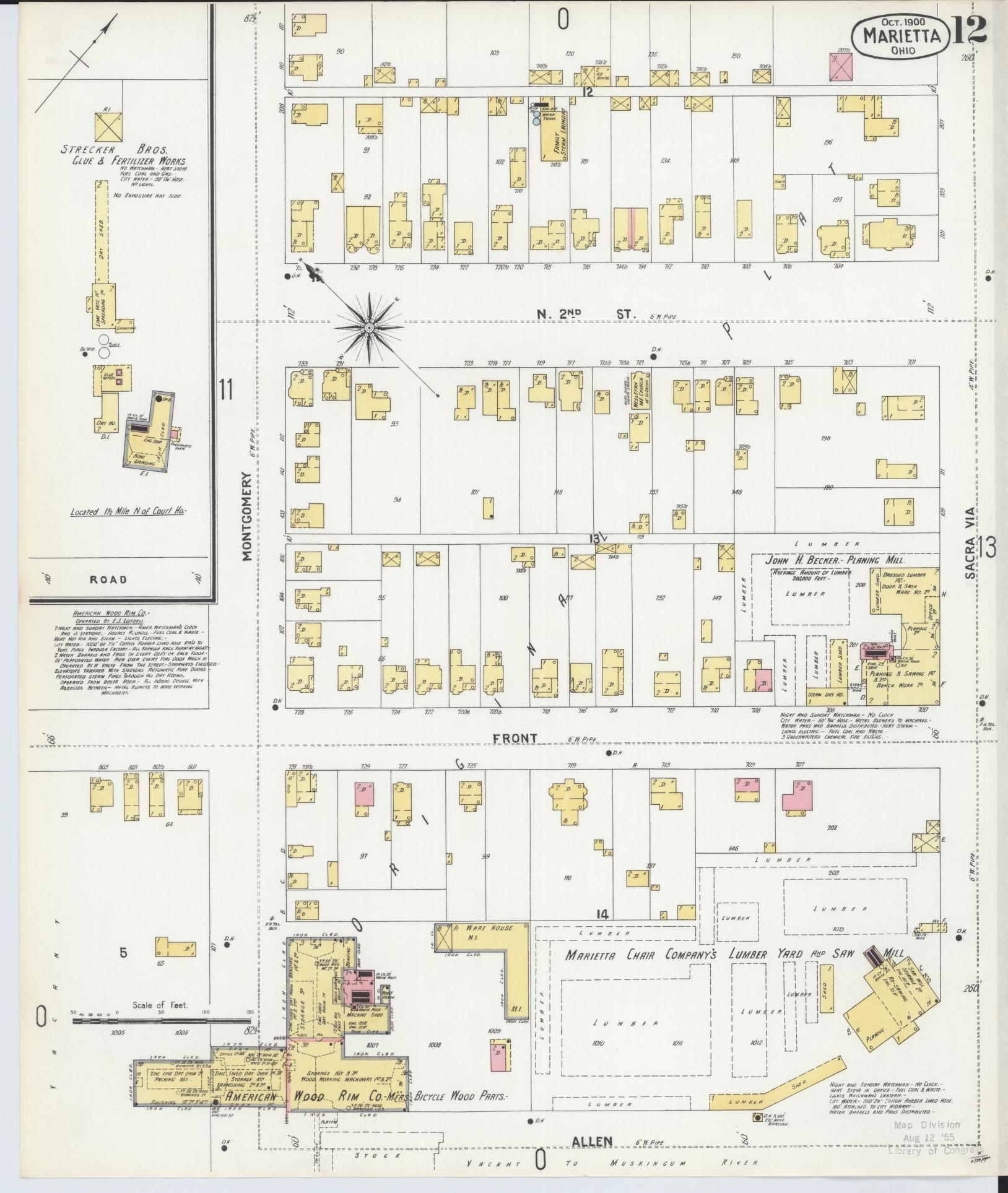 Sanborn Fire Insurance Map from Marietta, Washington County, Ohio (1900), Sheet #0012 - Historic Sanborn Fire Insurance Map Print, vintage old map wall art, antique decor, genealogy gift, Ohio Ohio map