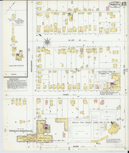 Sanborn Fire Insurance Map from Marietta, Washington County, Ohio (1900), Sheet #0012 - Historic Sanborn Fire Insurance Map Print, vintage old map wall art, antique decor, genealogy gift, Ohio Ohio map