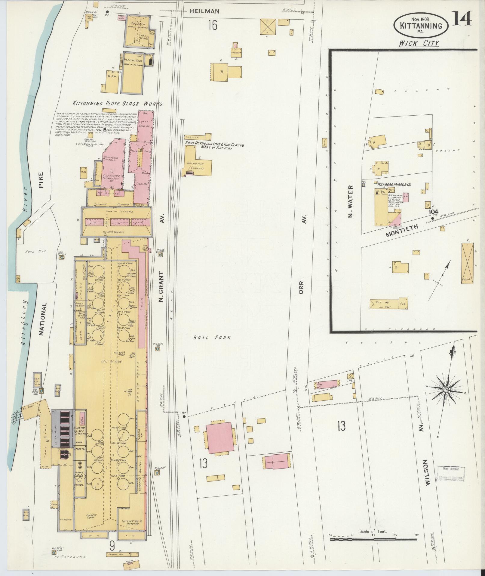 Sanborn Fire Insurance Map from Kittanning, Armstrong County, Pennsylvania (1909), Sheet #0014 - Complete Map Set gallery image, historic Sanborn map, vintage wall art, Pennsylvania Pennsylvania