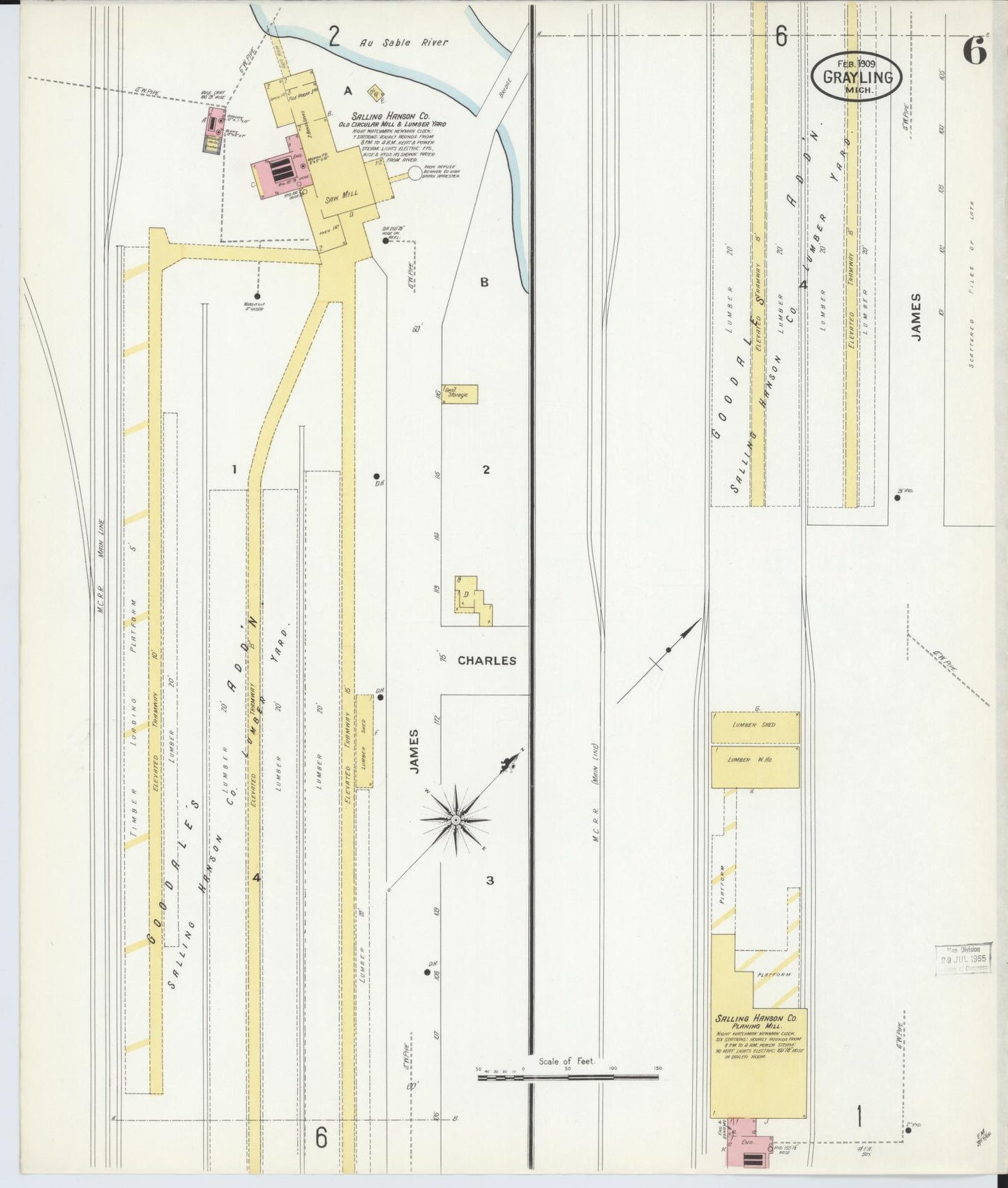 Sanborn Fire Insurance Map from Grayling, Crawford County, Michigan (1909), Sheet #0006 - Complete Map Set gallery image, historic Sanborn map, vintage wall art, Michigan Michigan