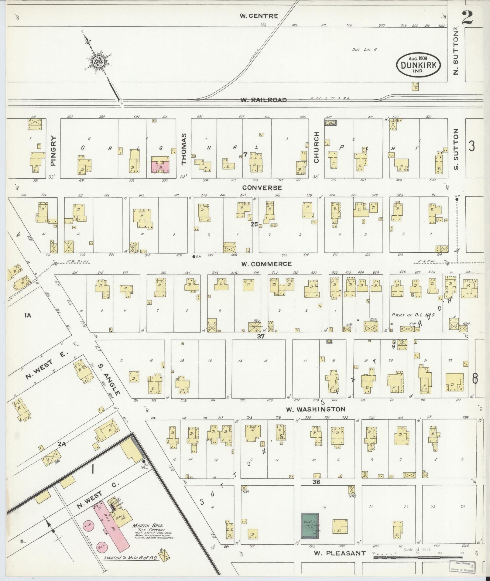 Sanborn Fire Insurance Map from Dunkirk, Jay And Blackford Counties, Indiana (1909), Sheet #0002 - Complete Map Set gallery image, historic Sanborn map, vintage wall art, Indiana Indiana