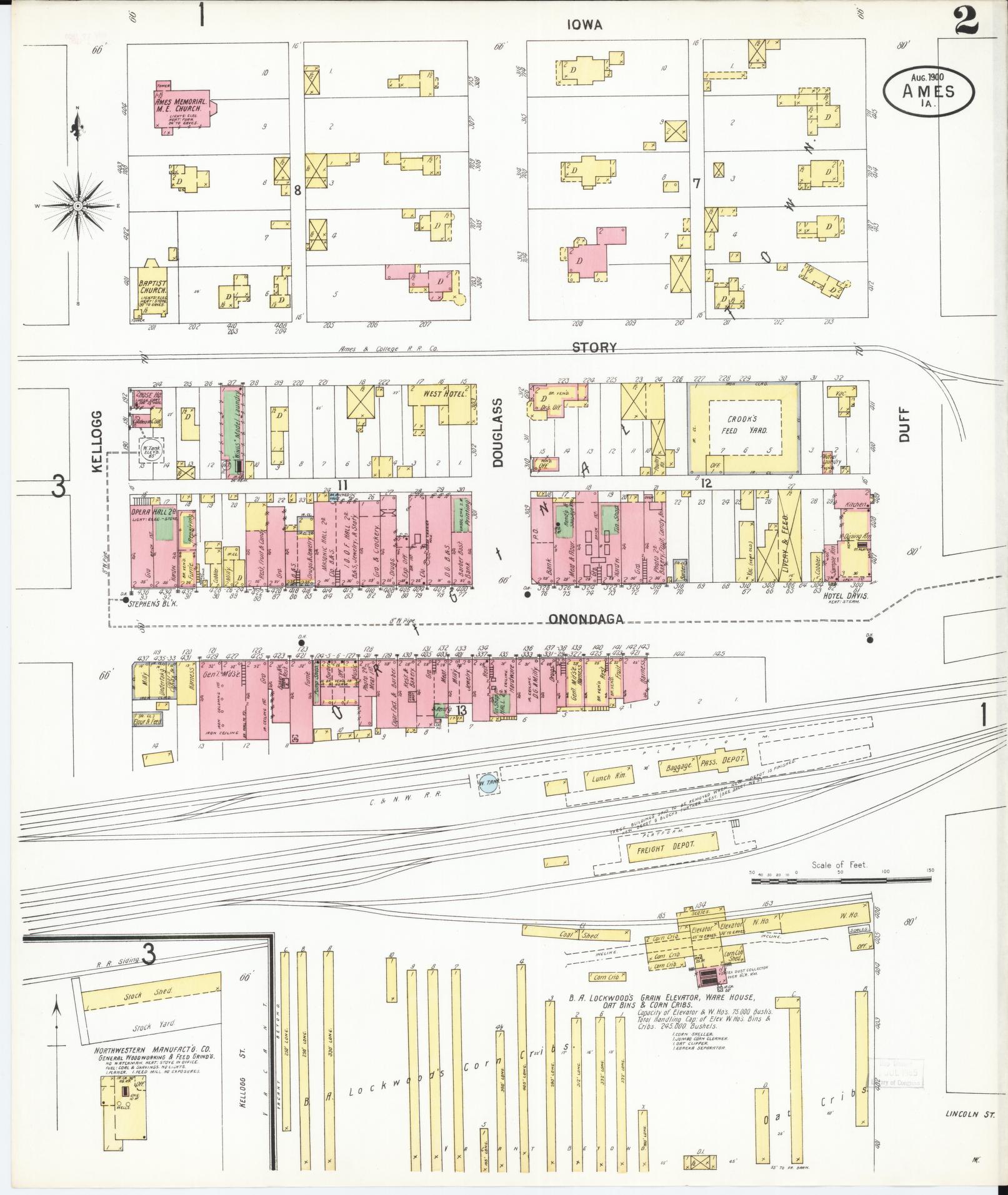 Sanborn Fire Insurance Map from Ames, Story County, Iowa (1900), Sheet #0002 - Historic Sanborn Fire Insurance Map Print, vintage old map wall art