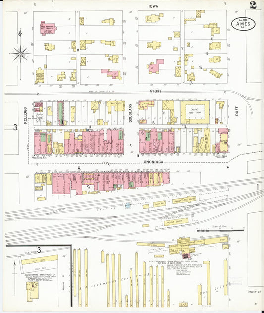 Sanborn Fire Insurance Map from Ames, Story County, Iowa (1900), Sheet #0002 - Historic Sanborn Fire Insurance Map Print, vintage old map wall art