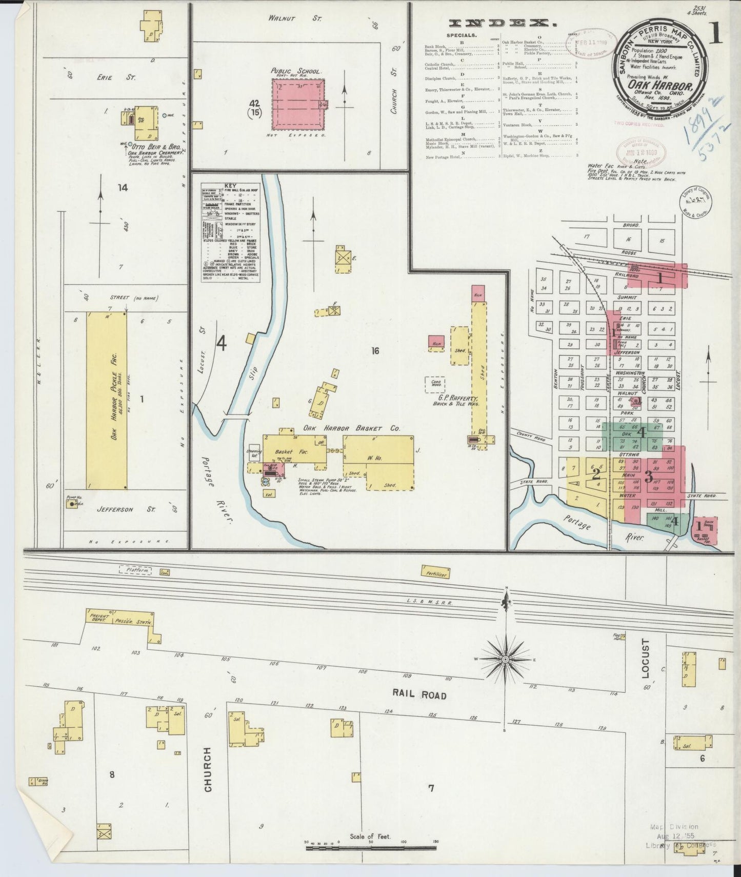 Sanborn Fire Insurance Map from Oak Harbor, Ottawa County, Ohio (1898), Sheet #0001 - Historic Sanborn Fire Insurance Map Print, vintage old map wall art, antique decor, genealogy gift, Ohio Ohio map