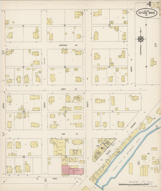 Sanborn Fire Insurance Map from Cottage Grove, Lane County, Oregon (1920), Sheet #0004 - Historic Sanborn Fire Insurance Map Print, vintage old map wall art, antique decor, genealogy gift, Oregon Oregon map
