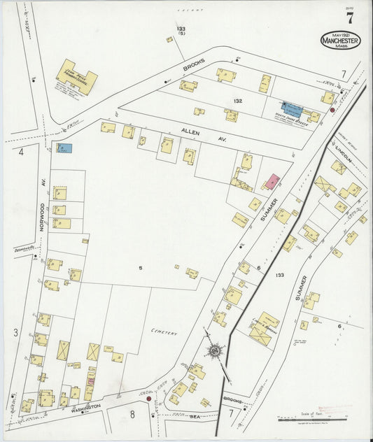 Sanborn Fire Insurance Map from Manchester, Essex County, Massachusetts (1921), Sheet #0007 - Historic Sanborn Fire Insurance Map Print, vintage old map wall art, antique decor, genealogy gift, Massachusetts Massachusetts map