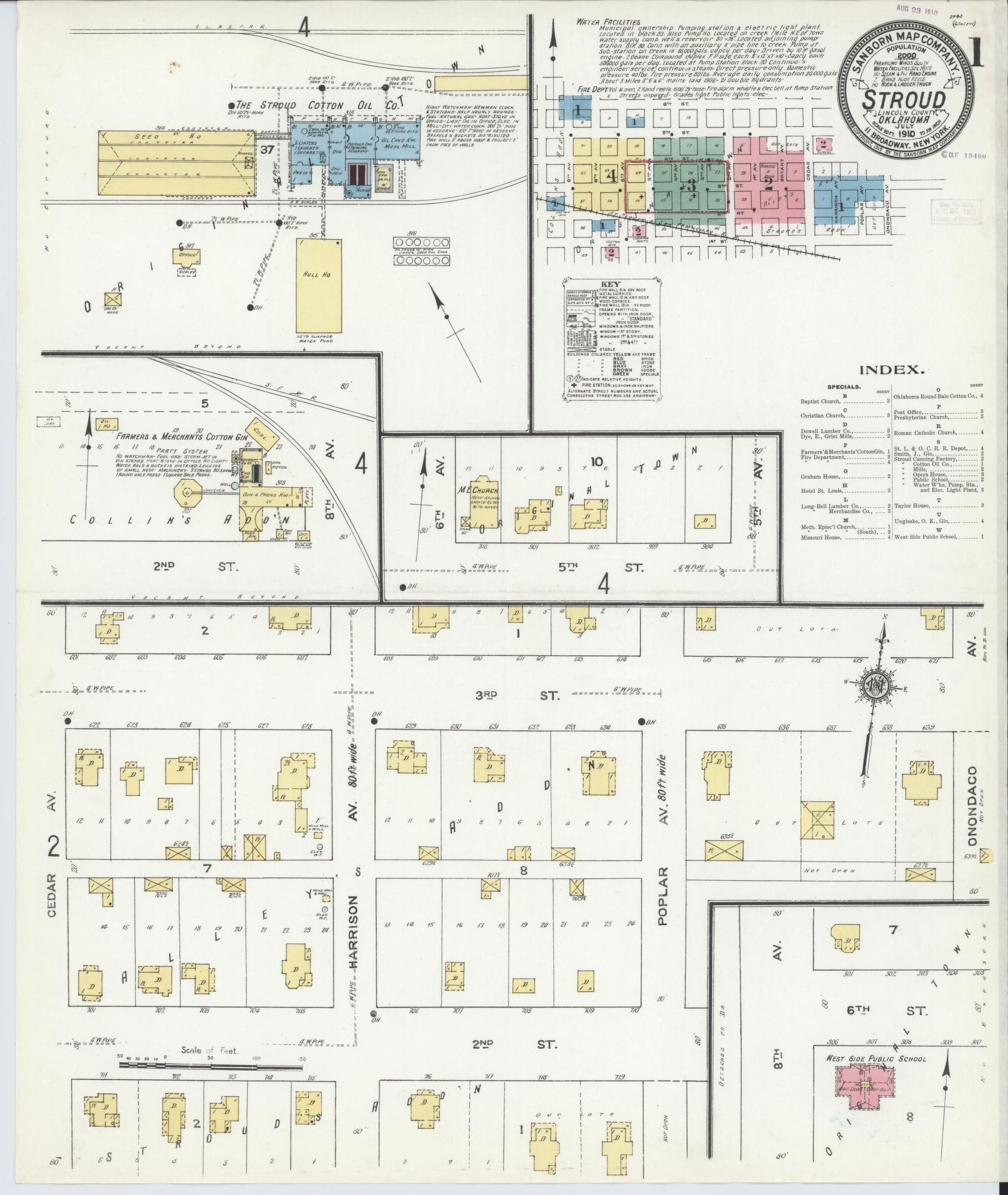 Sanborn Fire Insurance Map from Stroud, Lincoln County, Oklahoma (1910), Sheet #0001 - Historic Sanborn Fire Insurance Map Print, vintage old map wall art, antique decor, genealogy gift, Oklahoma Oklahoma map