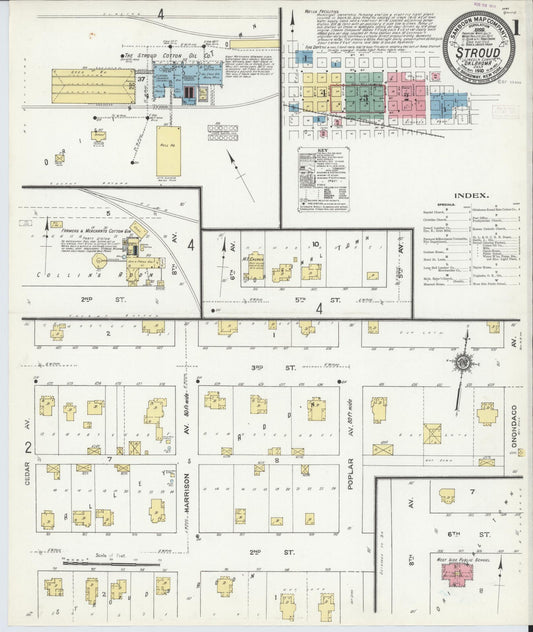 Sanborn Fire Insurance Map from Stroud, Lincoln County, Oklahoma (1910), Sheet #0001 - Historic Sanborn Fire Insurance Map Print, vintage old map wall art, antique decor, genealogy gift, Oklahoma Oklahoma map