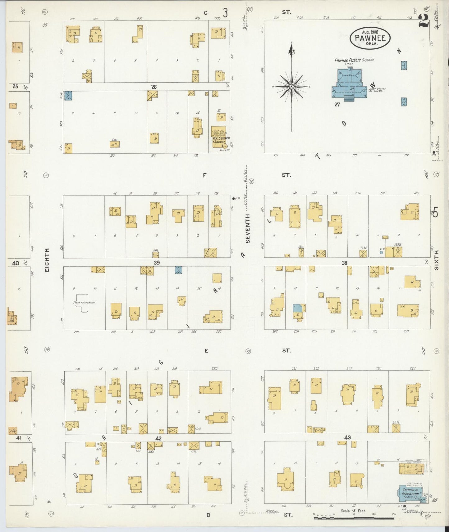 Sanborn Fire Insurance Map from Pawnee, Pawnee County, Oklahoma (1908), Sheet #0002 - Historic Sanborn Fire Insurance Map Print, vintage old map wall art, antique decor, genealogy gift, Oklahoma Oklahoma map