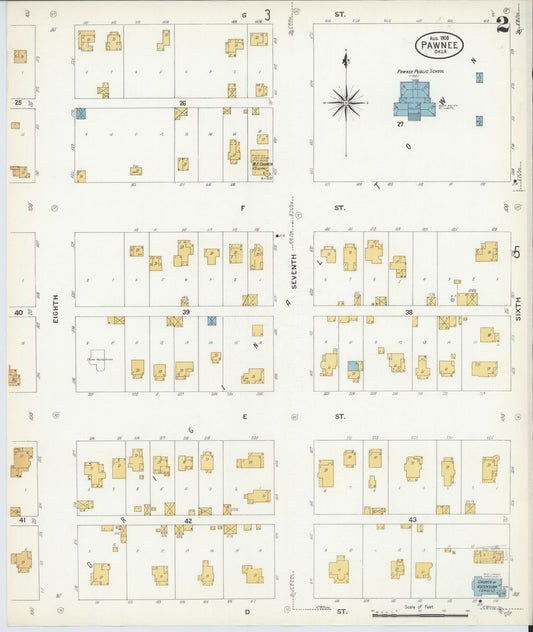 Sanborn Fire Insurance Map from Pawnee, Pawnee County, Oklahoma (1908), Sheet #0002 - Historic Sanborn Fire Insurance Map Print, vintage old map wall art, antique decor, genealogy gift, Oklahoma Oklahoma map