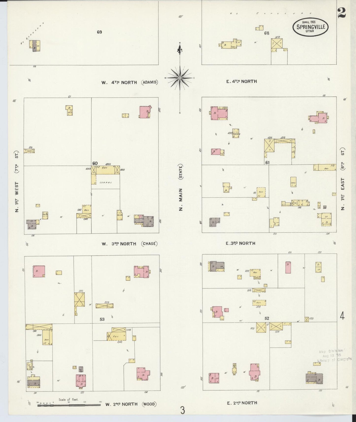 Sanborn Fire Insurance Map from Springville, Utah County, Utah (1908), Sheet #0002 - Complete Map Set gallery image, historic Sanborn map, vintage wall art, Springville Utah