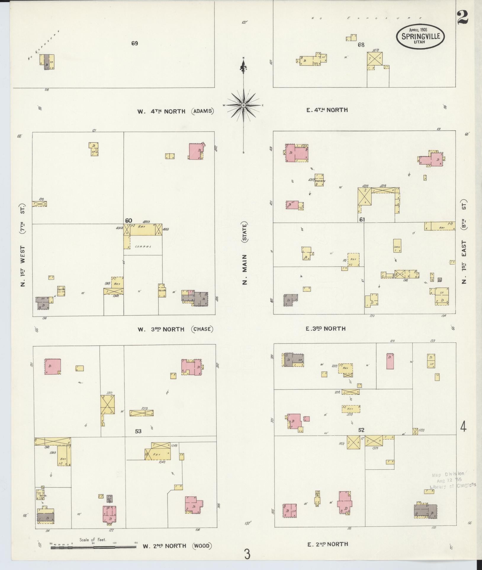 Sanborn Fire Insurance Map from Springville, Utah County, Utah (1908), Sheet #0002 - Complete Map Set gallery image, historic Sanborn map, vintage wall art, Springville Utah