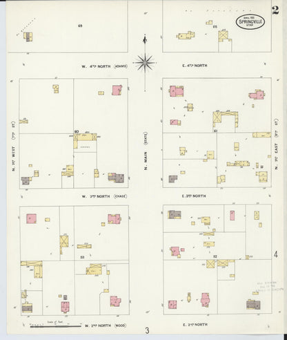 Sanborn Fire Insurance Map from Springville, Utah County, Utah (1908), Sheet #0002 - Complete Map Set gallery image, historic Sanborn map, vintage wall art, Springville Utah