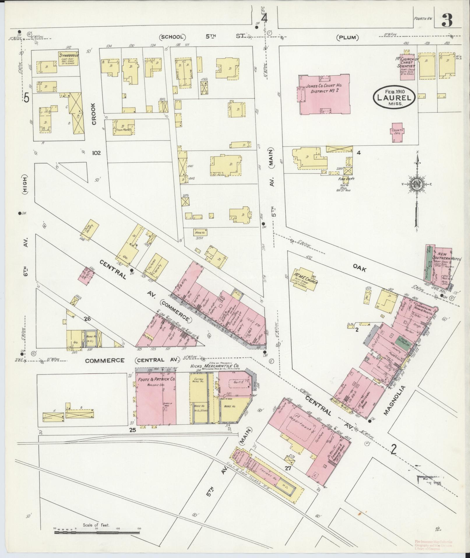 Sanborn Fire Insurance Map from Laurel, Jones County, Mississippi (1910), Sheet #0003 - Complete Map Set gallery image, historic Sanborn map, vintage wall art, Mississippi Mississippi