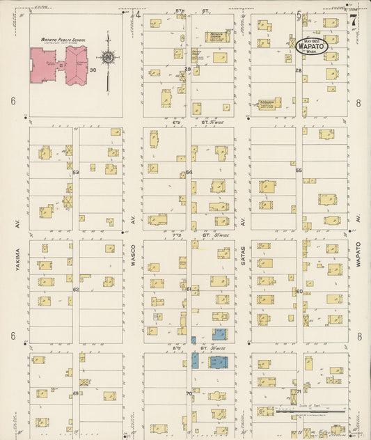 Sanborn Fire Insurance Map from Wapato, Yakima County, Washington (1922), Sheet #0007 - Historic Sanborn Fire Insurance Map Print, vintage old map wall art, antique decor, genealogy gift, Washington Washington map