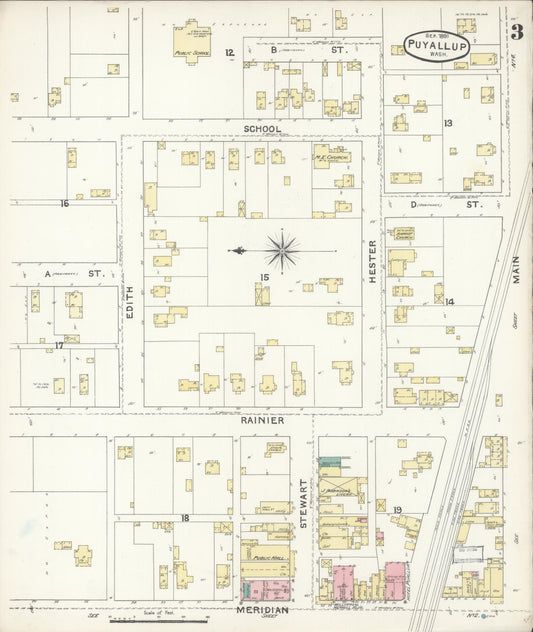 Sanborn Fire Insurance Map from Puyallup, Pierce County, Washington (1891), Sheet #0003 - Historic Sanborn Fire Insurance Map Print, vintage old map wall art, antique decor, genealogy gift, Washington Washington map